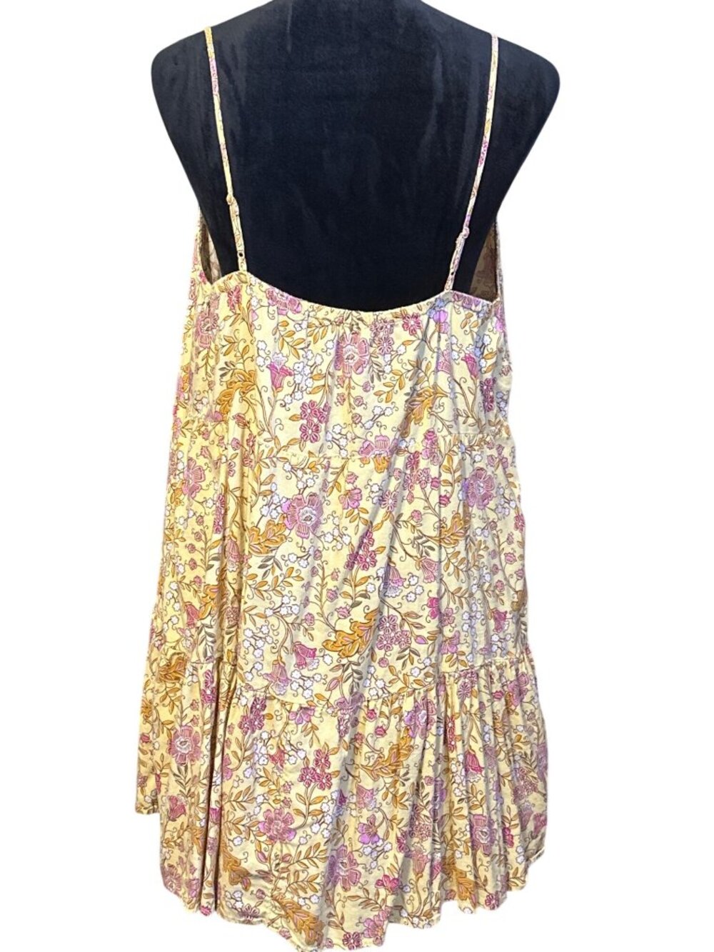 Old Navy Yellow Pink Floral Print Spaghetti Strap Camisole Dress Tiered Hem Wome - Picture 2 of 4